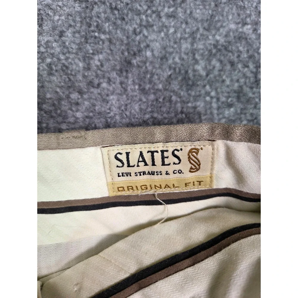 VIntage Slates Dress Pants Mens 32x27 Tan Pleated Cuffed Microfiber Levis USA